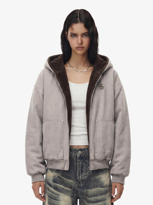 Thesupermade Fur Hooded Zip Up Quilted Jacket - 2510