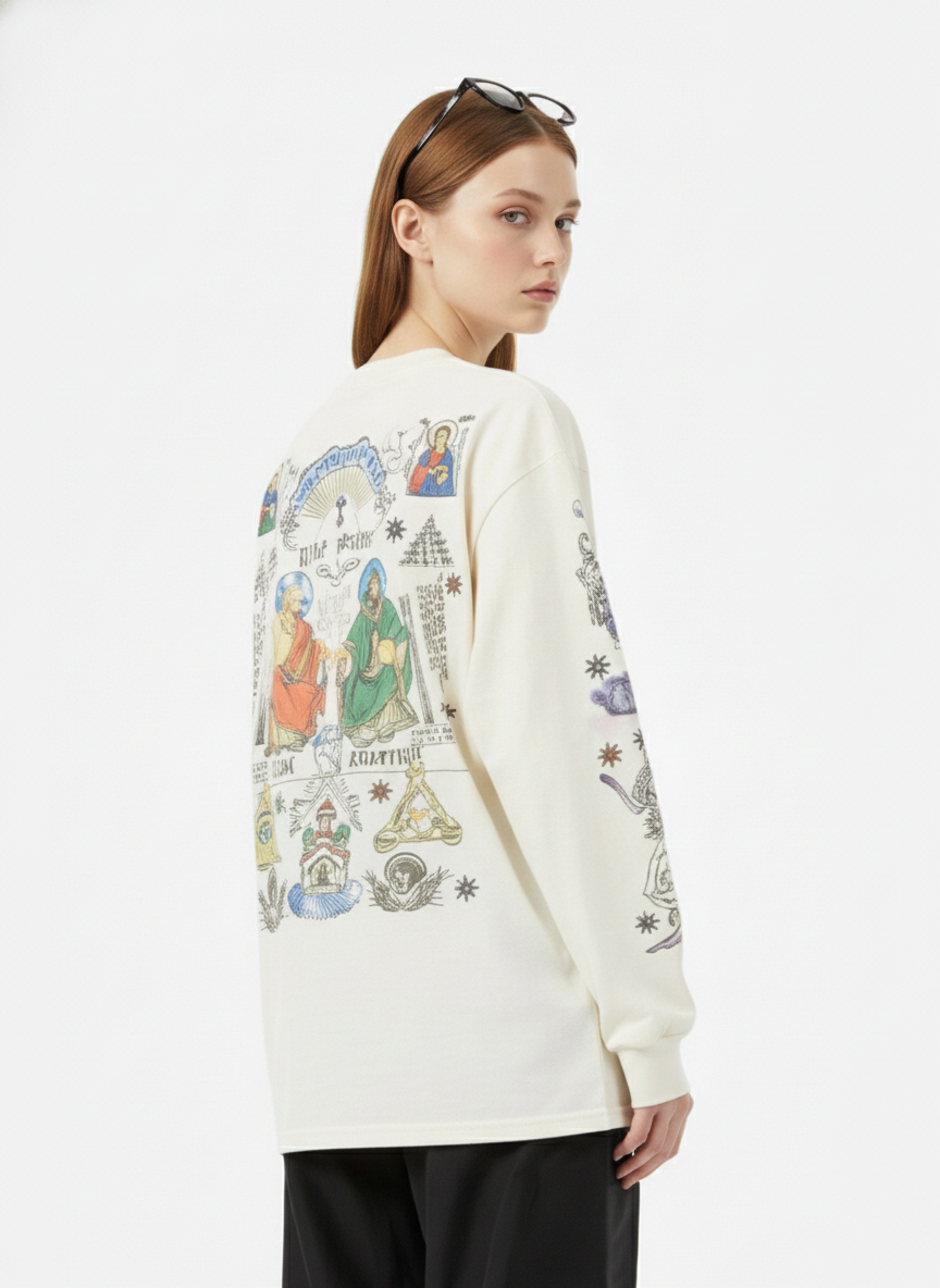 Thesupermade American High Street Graffiti Long Sleeve T-Shirt