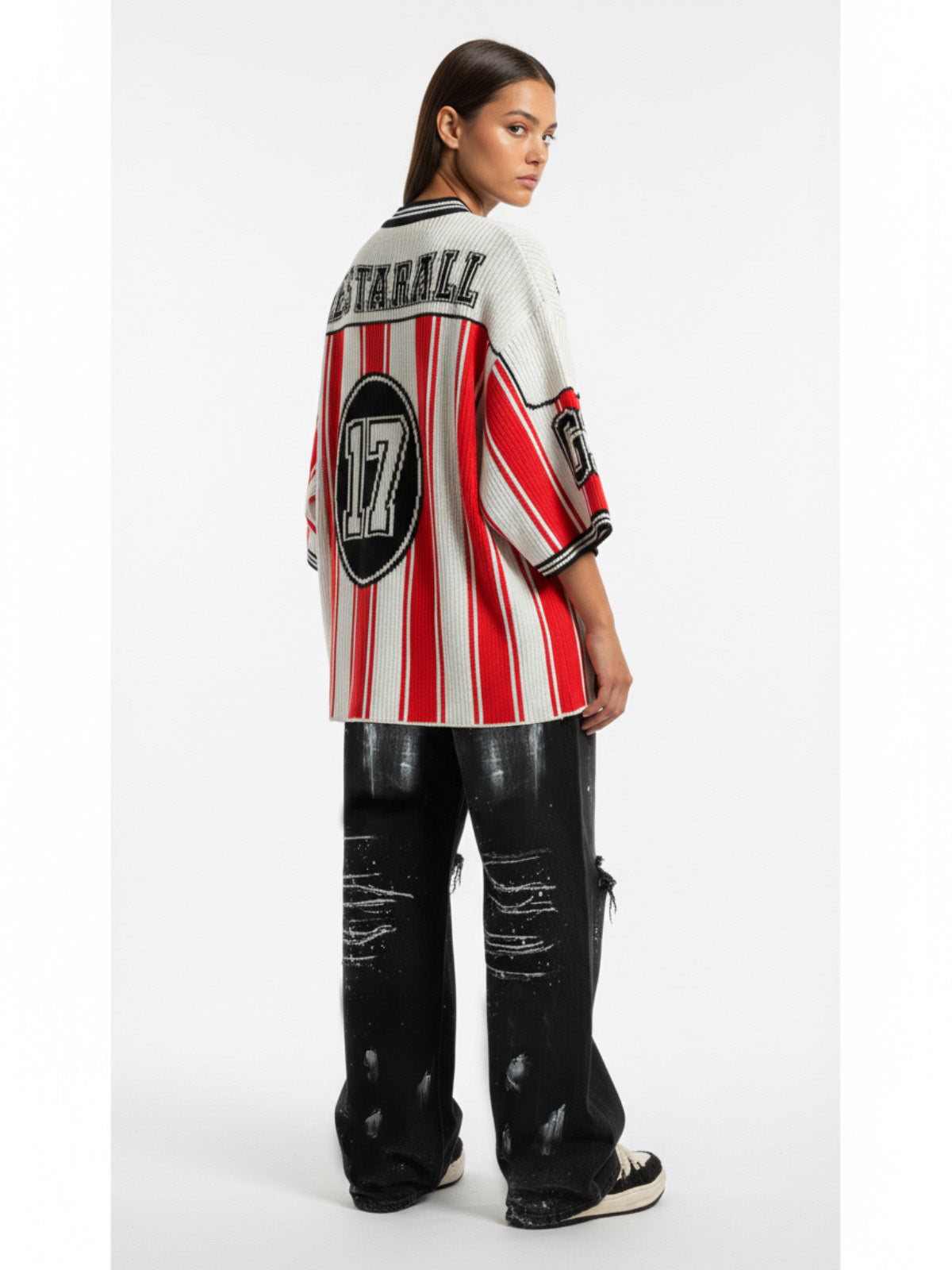 Thesupermade Vintage Striped Baseball Short-sleeved Knit Sweater - 2249