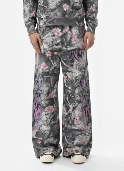 Gothic Devil Graphic Fleece-Lined Wide-Leg Sweatpants