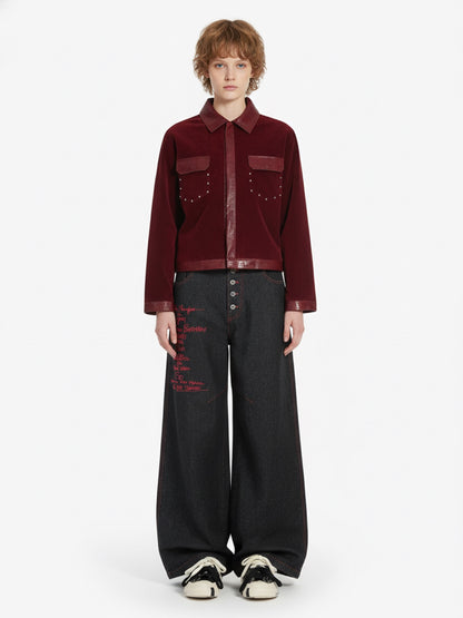 Vintage Suede PU Leather Collar Zip Up Jacket