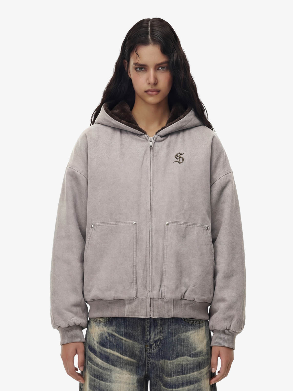 Thesupermade Fur Hooded Zip Up Quilted Jacket - 2510