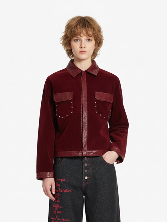 Vintage Suede PU Leather Collar Zip Up Jacket