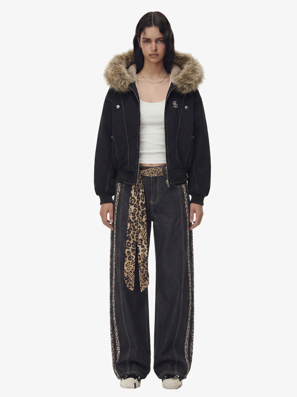 Faux Fur Lined Zip Up Hooded Bomber Jacket