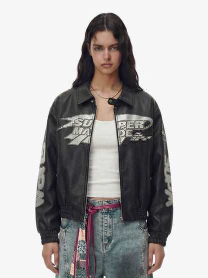 Faux Leather Vintage Street Black Air Jacket - 1821