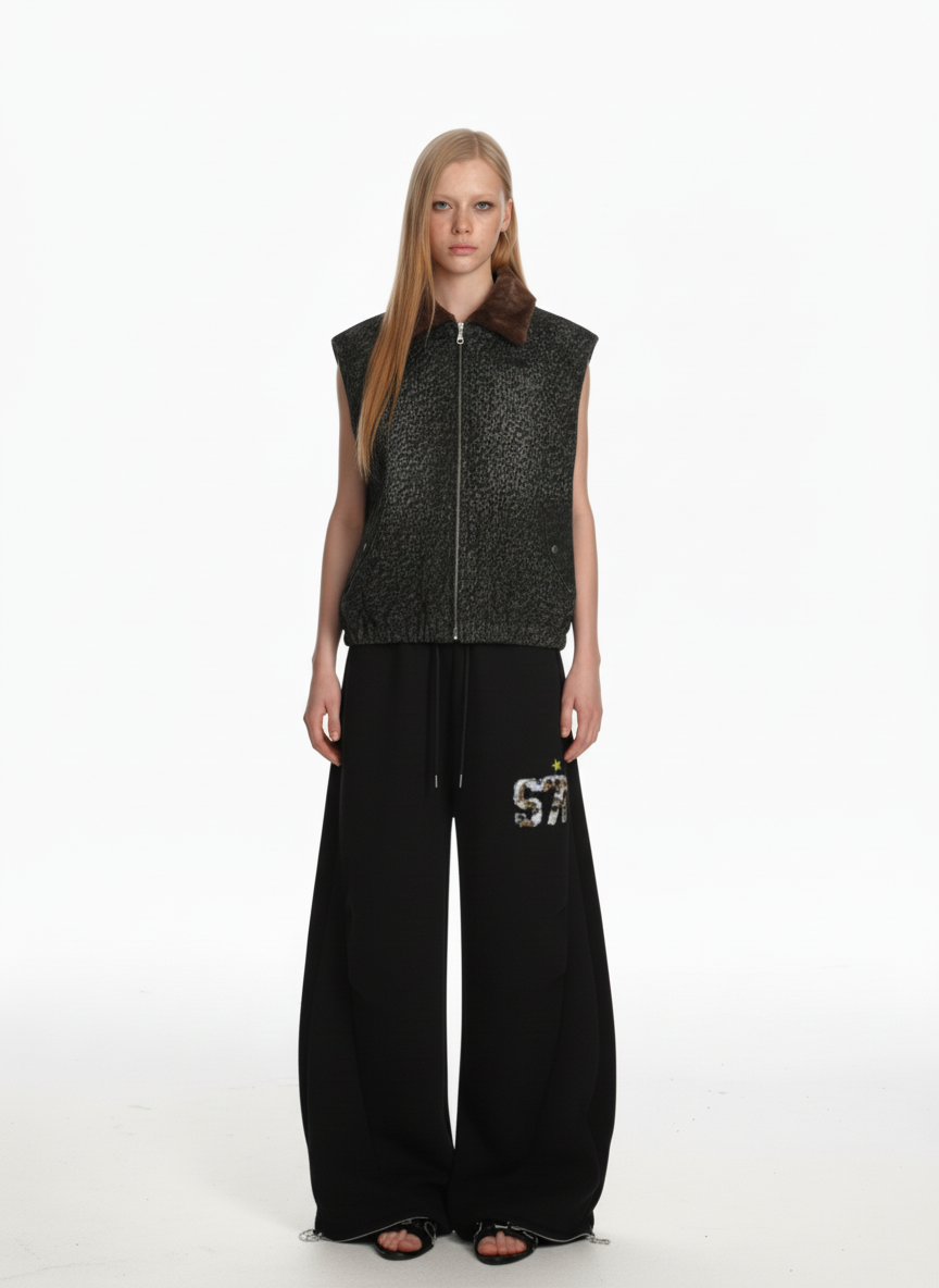 Vintage Leopard Print Fleece Zip Up Vest