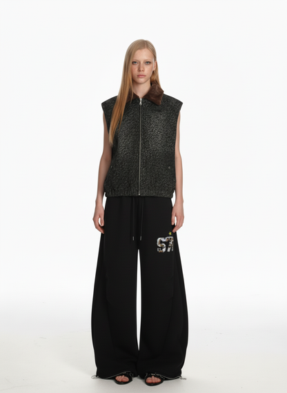 Vintage Leopard Print Fleece Zip Up Vest