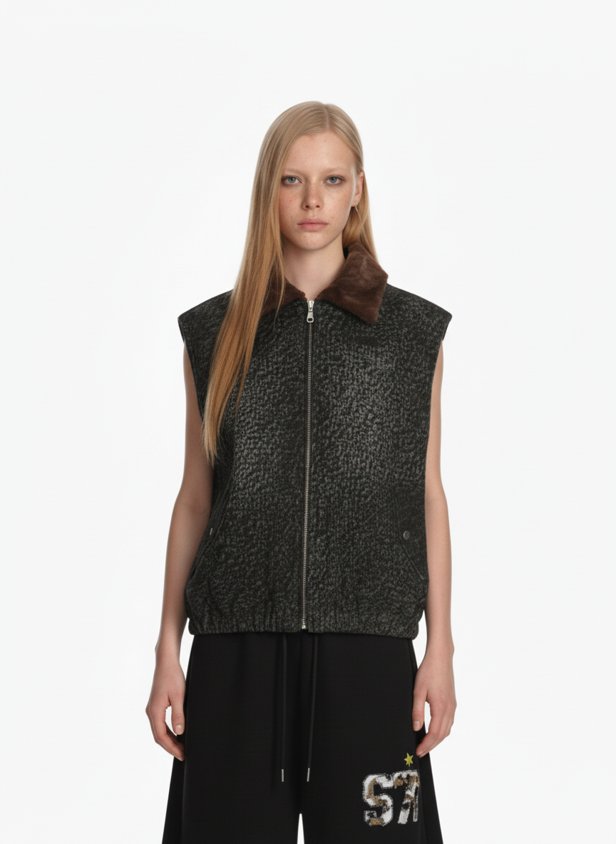 Vintage Leopard Print Fleece Zip Up Vest