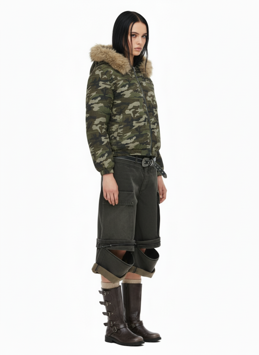 Detachable Fur Collar Forest Camo Padded Jacket