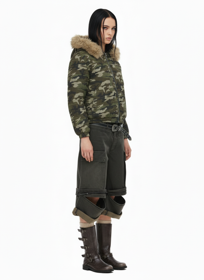 Detachable Fur Collar Forest Camo Padded Jacket