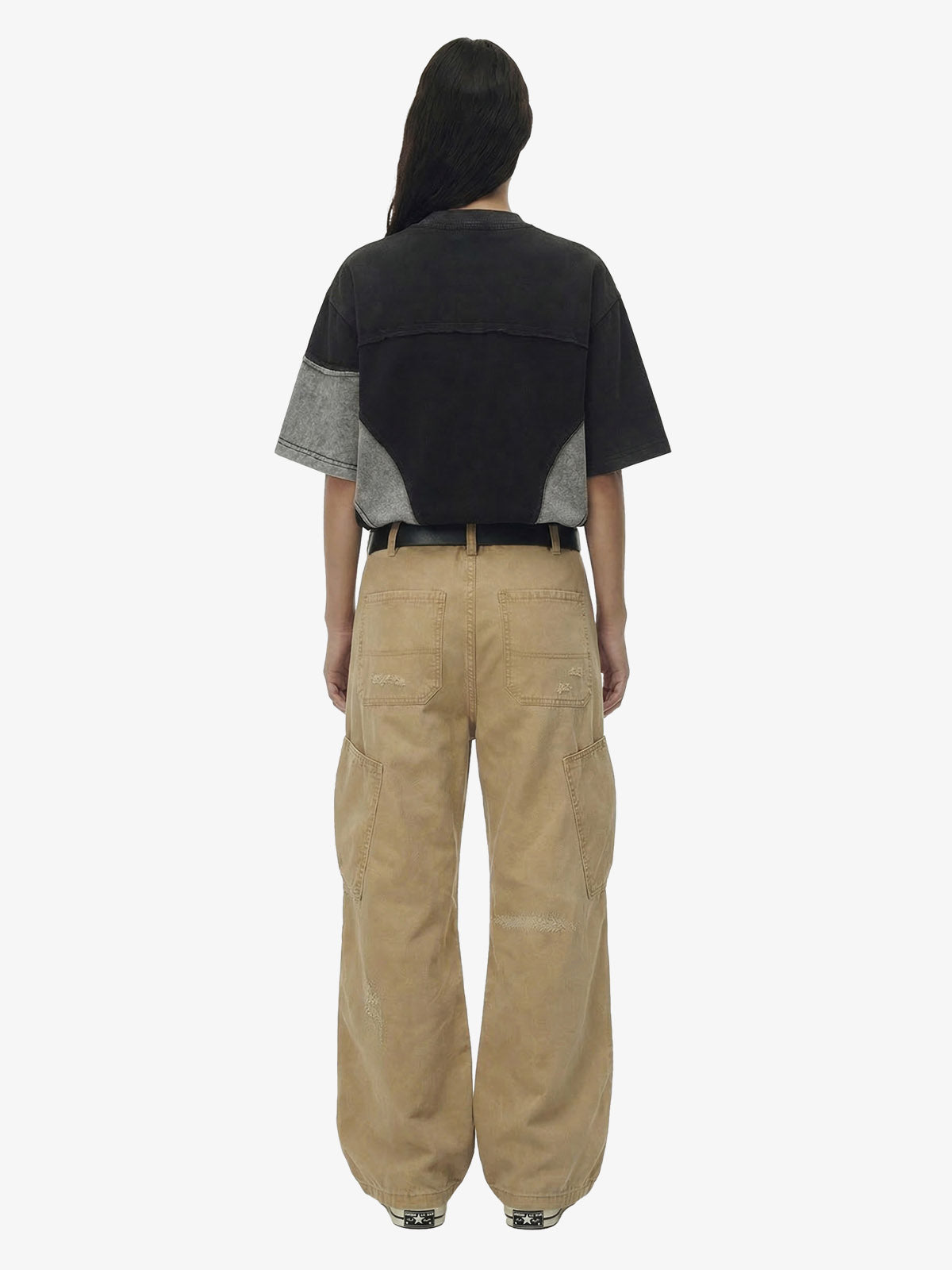 Cotton Hole Patch Pleated Multi-Pocket Cargo Casual Pants