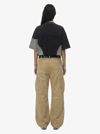Cotton Hole Patch Pleated Multi-Pocket Cargo Casual Pants