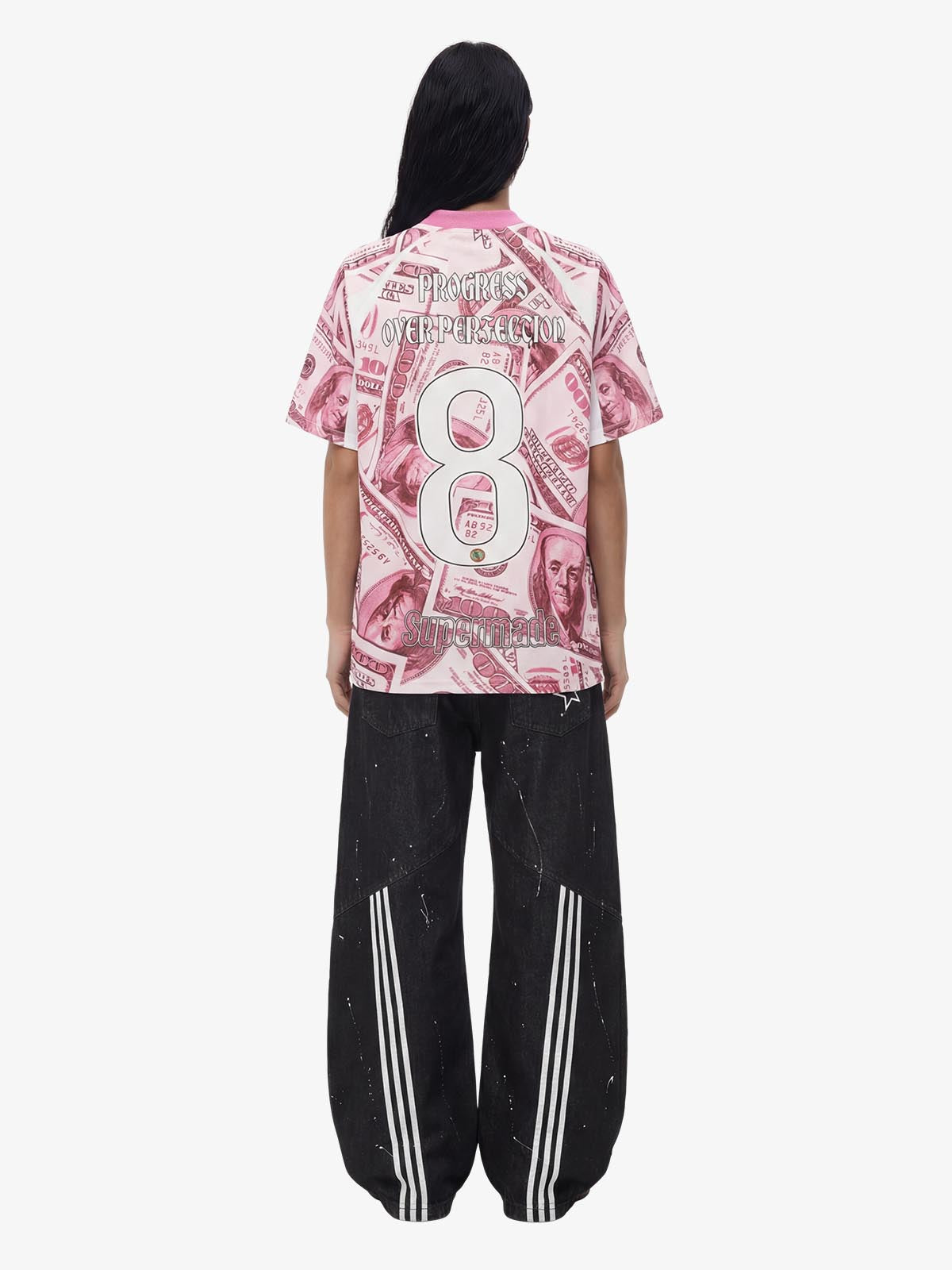 Supermade Money Print V-Neck Jersey T-Shirt