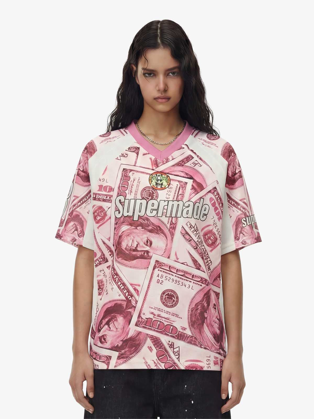Supermade Money Print V-Neck Jersey T-Shirt