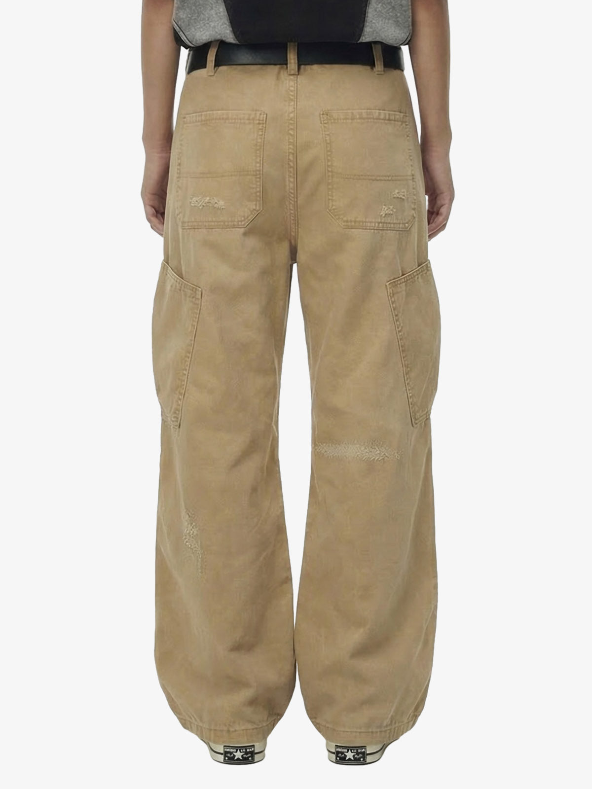 Cotton Hole Patch Pleated Multi-Pocket Cargo Casual Pants