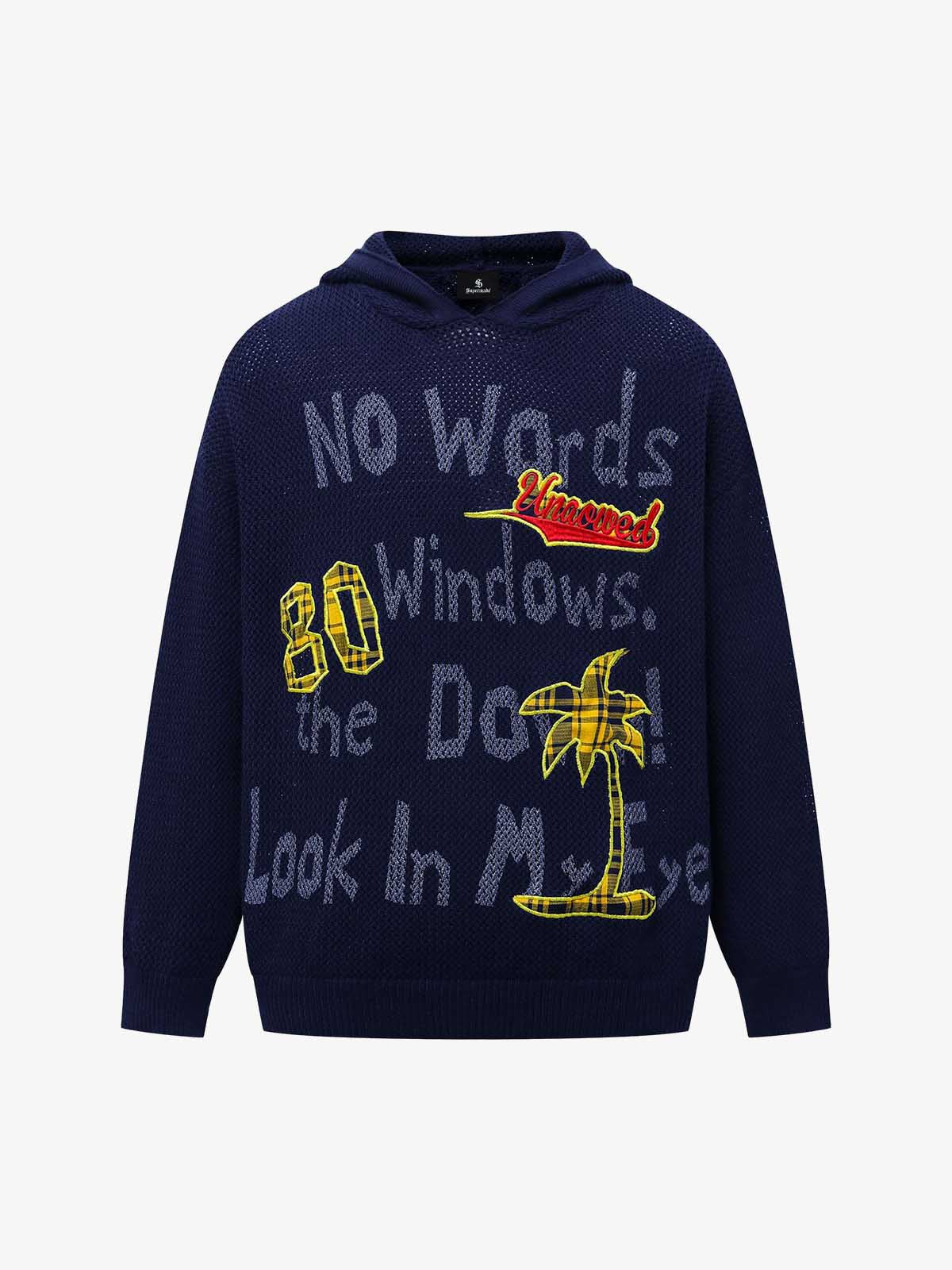 Vintage Patch Embroidered Hooded Sweater 