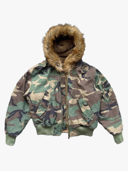 Camouflage Collar Faux Rabbit Fur Thickened Reversible Cotton Jacket 