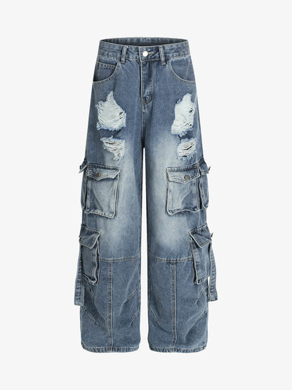 Retro Ripped Cargo Jeans 