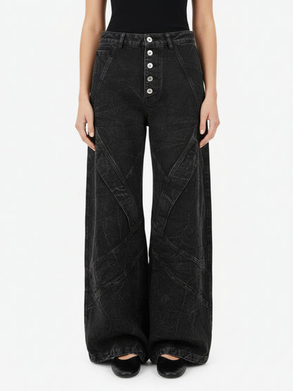 High Street Functional Structured Design Tie-Dye Baggy Jeans