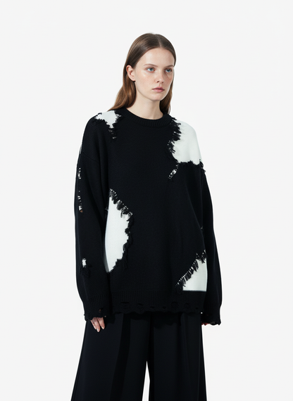 Niche Raw Edge Fringed Knit Sweater