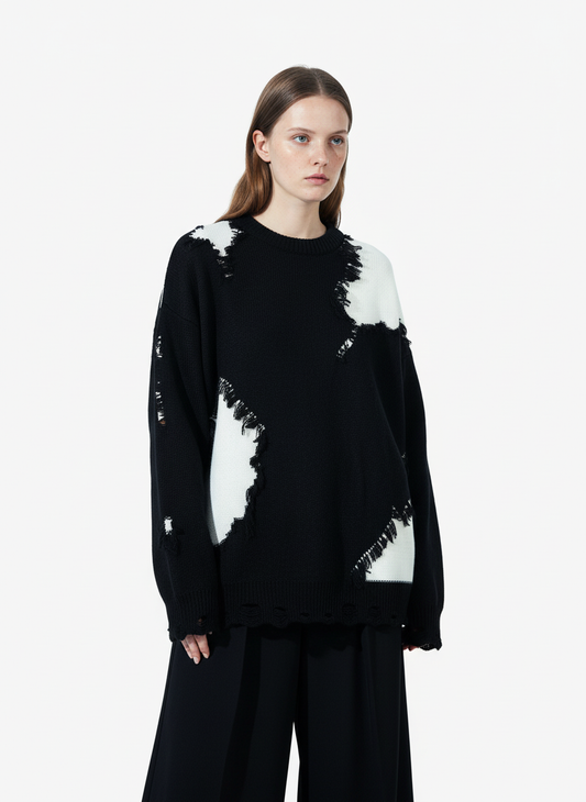 Niche Raw Edge Fringed Knit Sweater