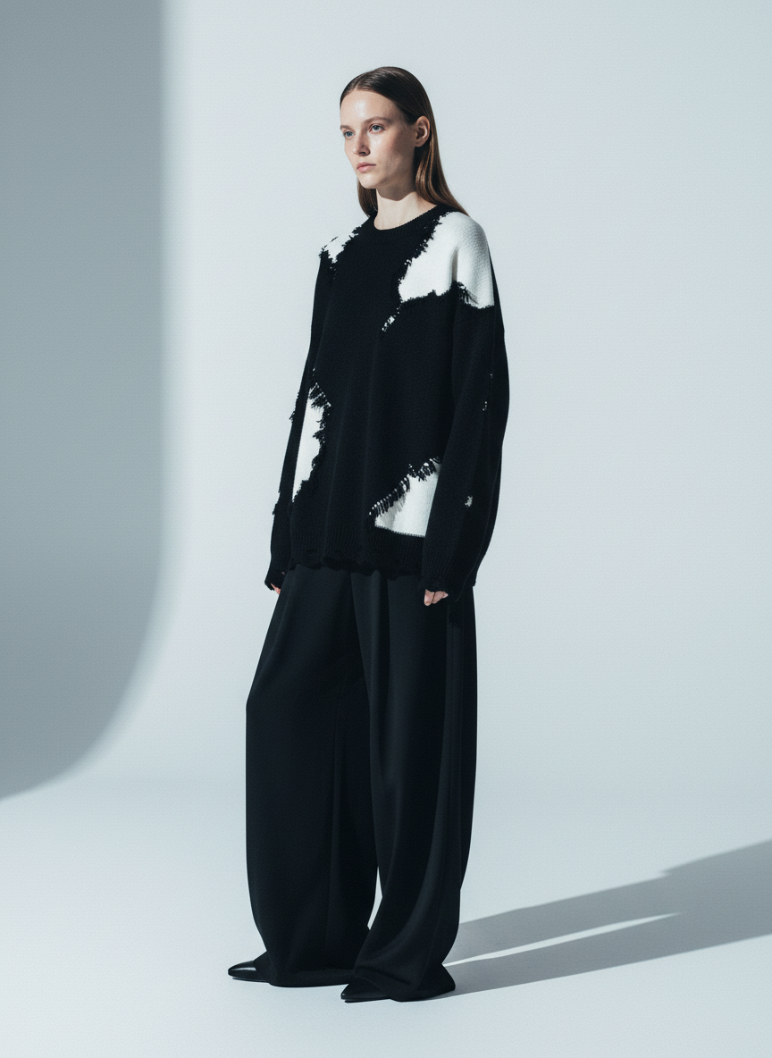 Niche Raw Edge Fringed Knit Sweater