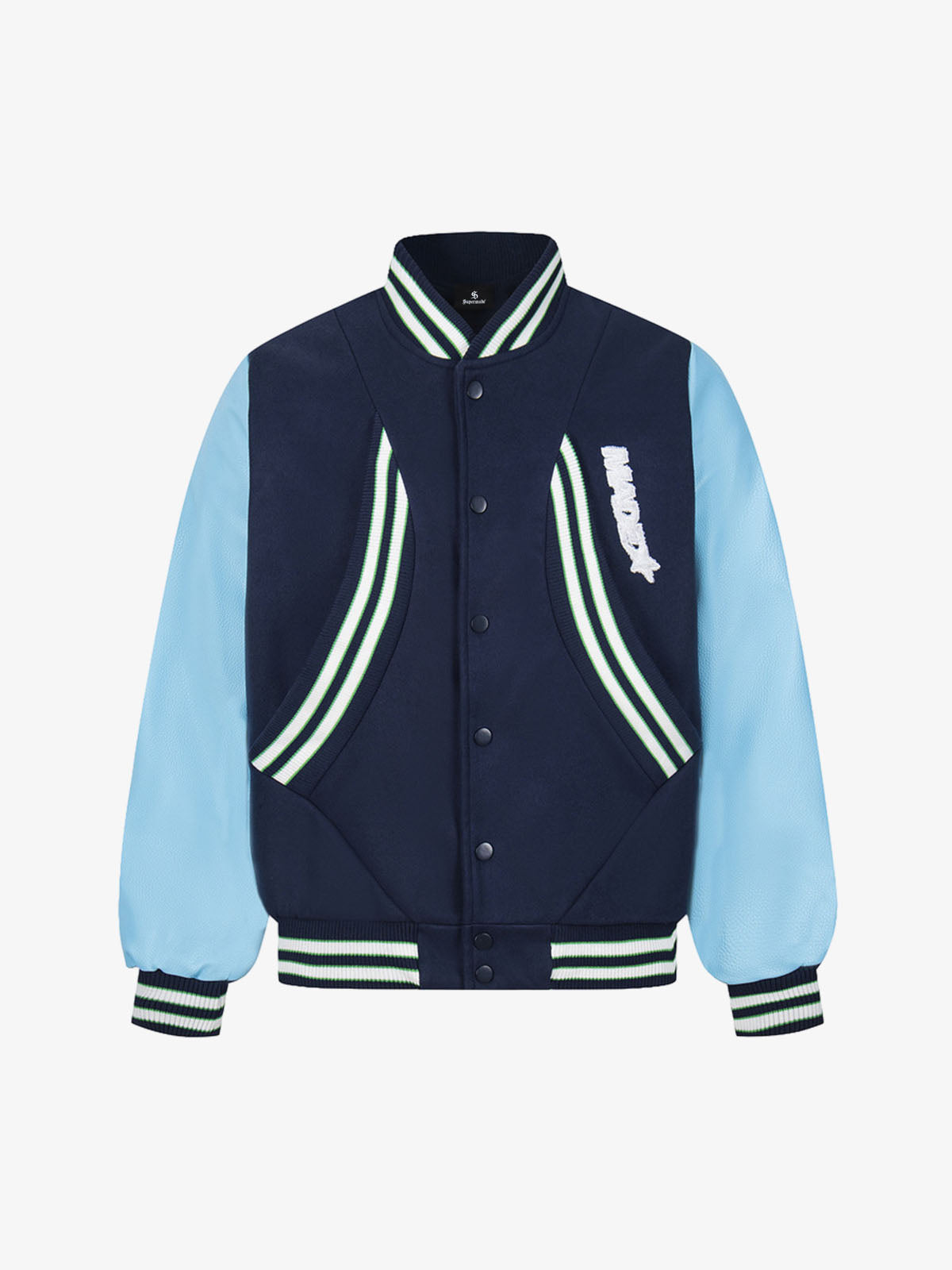 Retro Stripe With Contrast Stitching Baseball Jacket 