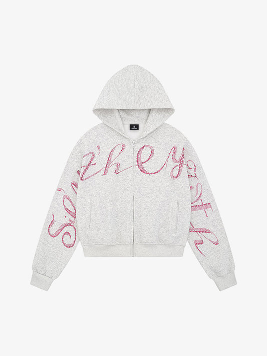 Street Hip-Hop Rhinestone Cropped Hooded Sweatshirt 