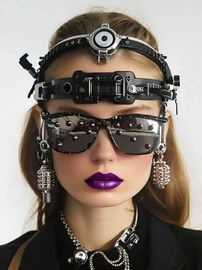 Streetwear Metal Rivet Curved Lens Glasses