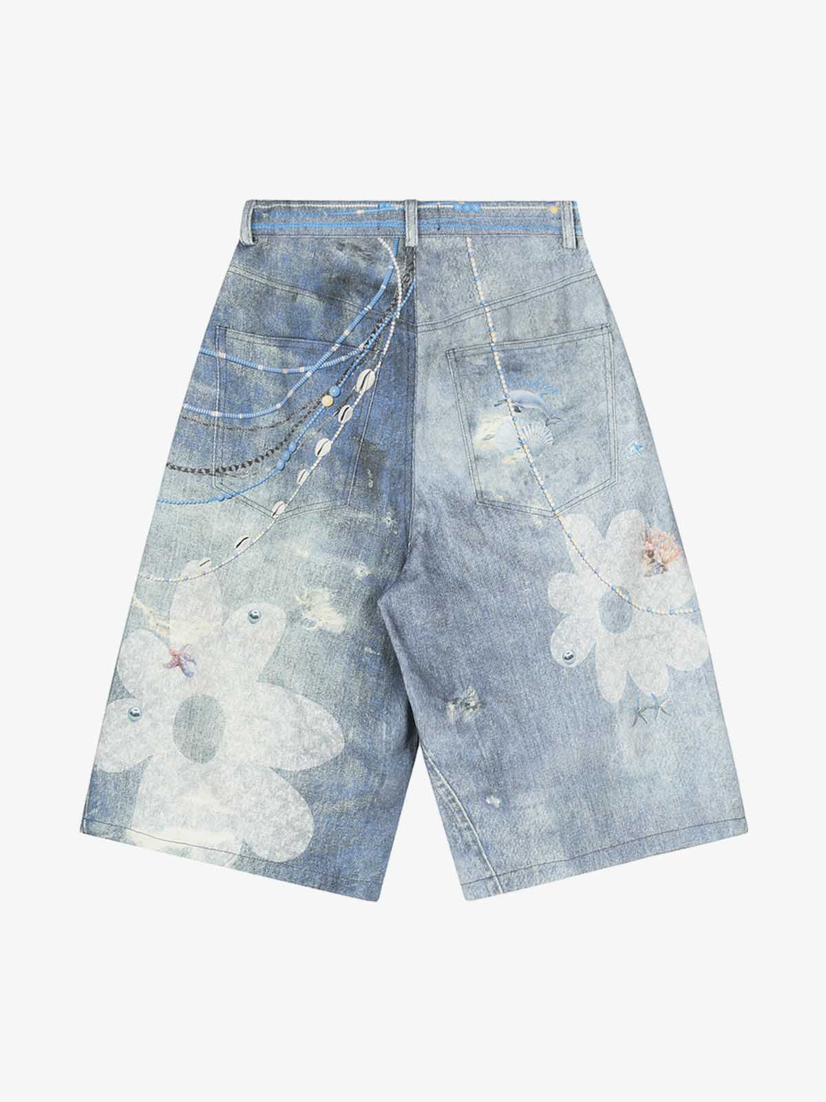 Distressed Dirty 3D Floral Denim Shorts 