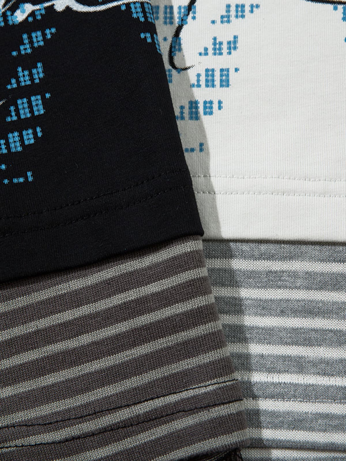 Art Letter Print Stripe Layered Long Sleeve T-Shirt 
