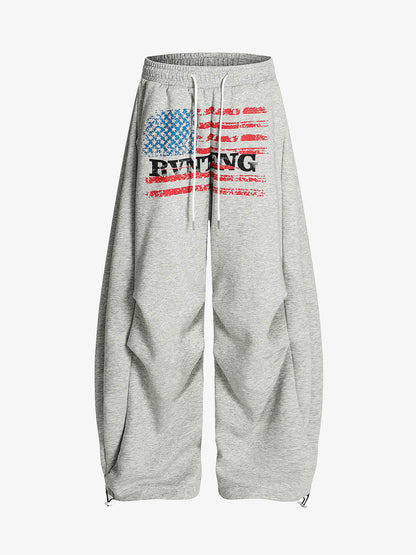 Retro Paratrooper Machete Pleated Design Printed Wide-Leg Pants 