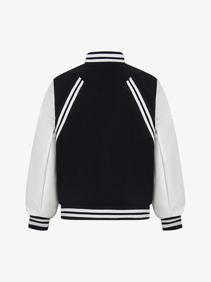 Retro Stripe With Contrast Stitching Baseball Jacket 