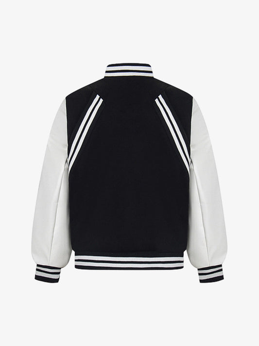 Retro Stripe With Contrast Stitching Baseball Jacket 