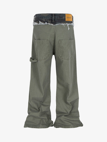 Camouflage Patchwork Whisker Baggy Jeans 