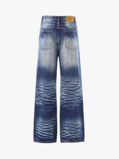 Washed Distressed Wrinkled Dyed Jeans 