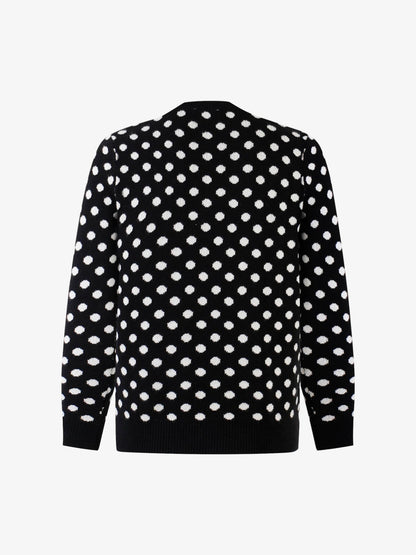 Retro Polka Dot Letter Jacquard Loose Knit Sweater 