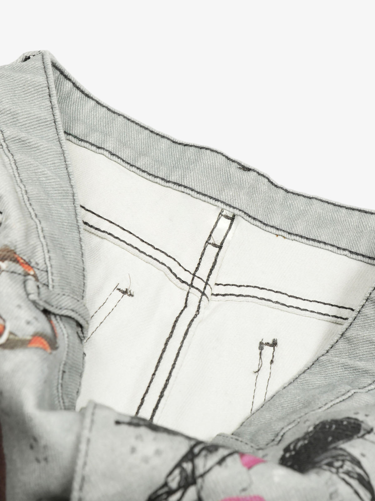 Retro 3D Fun Doll Print Washed Wide-Leg Jeans 