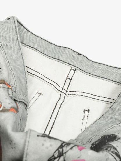 Retro 3D Fun Doll Print Washed Wide-Leg Jeans 