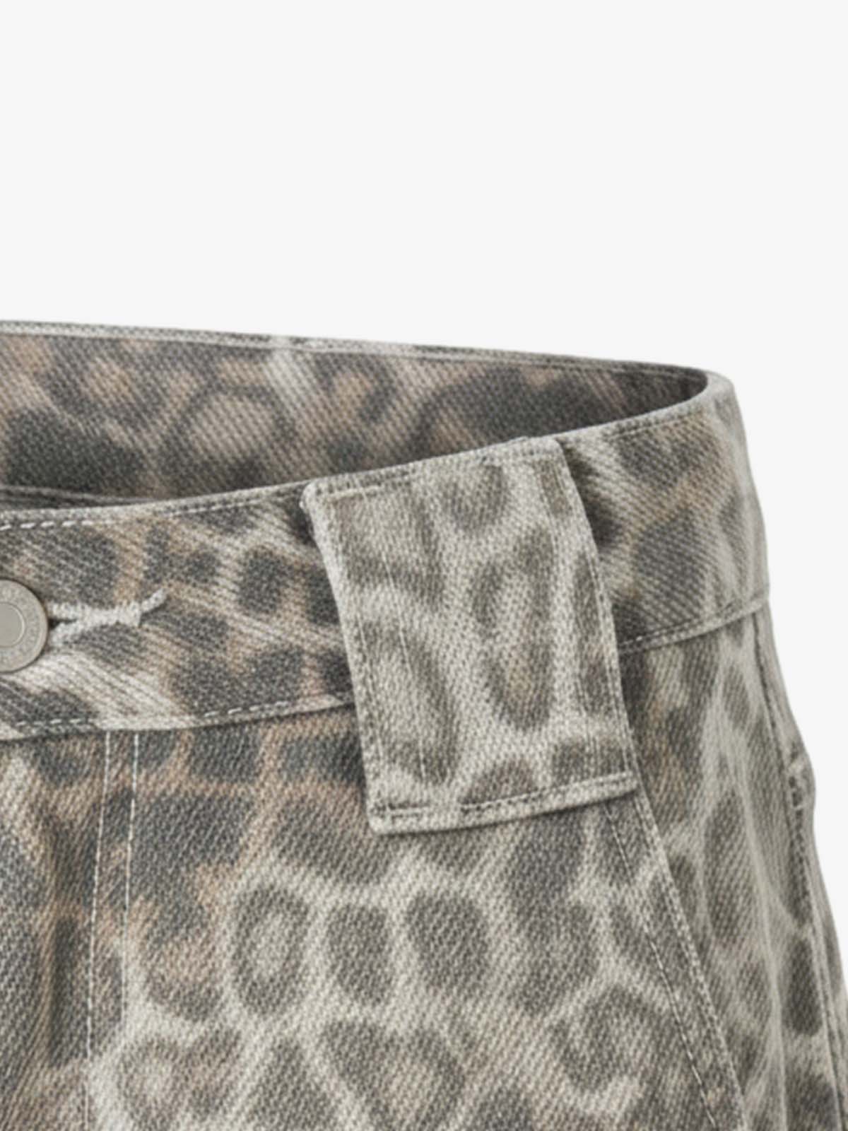 Street Leopard Camouflage Pleated Barrel Jeans