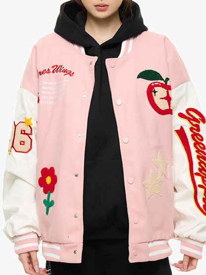Apple Flocking Embroidered Baseball Jacket 