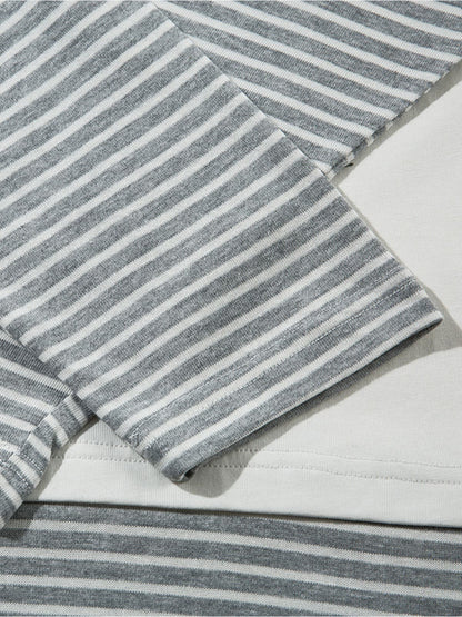 Art Letter Print Stripe Layered Long Sleeve T-Shirt 