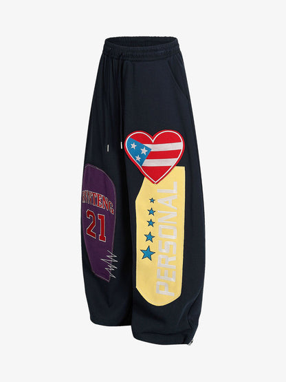 Hip-Hop Patch Embroidered Wide-Leg Sweatpants 