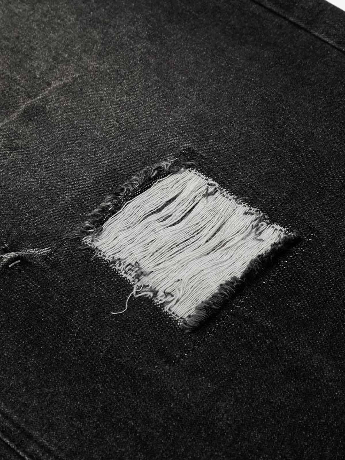 Vintage Washed Ripped Camouflage Patchwork Jeans 