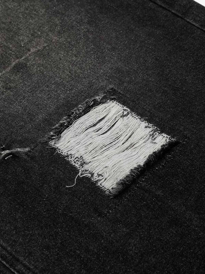 Vintage Washed Ripped Camouflage Patchwork Jeans 