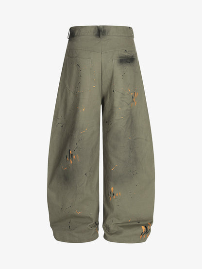 Retro Inkjet Dirty Dyed Barrel Pants 