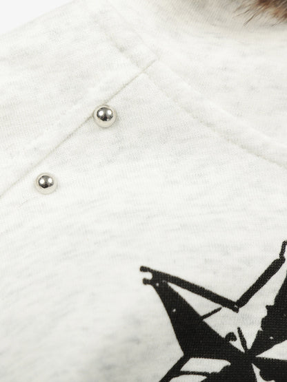 Retro Fur Collar Cartoon Pattern Zipper Hooded Sweatshirt 