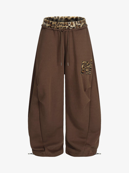 Leopard-Trimmed Wide-Leg Lounge Pants with Unique Print Design 