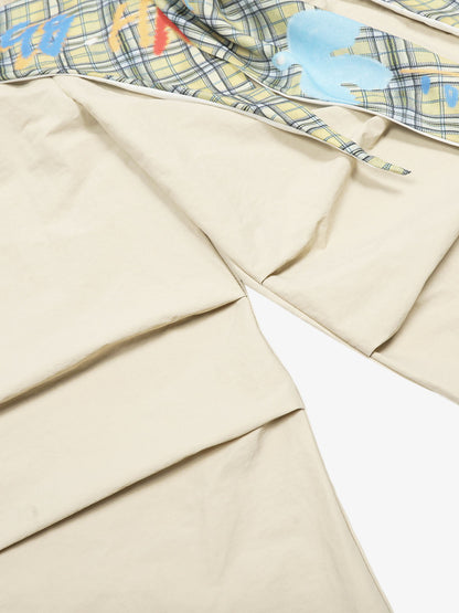 Contrast Graffiti Plaid Decorative Patchwork Loose Casual Pant 