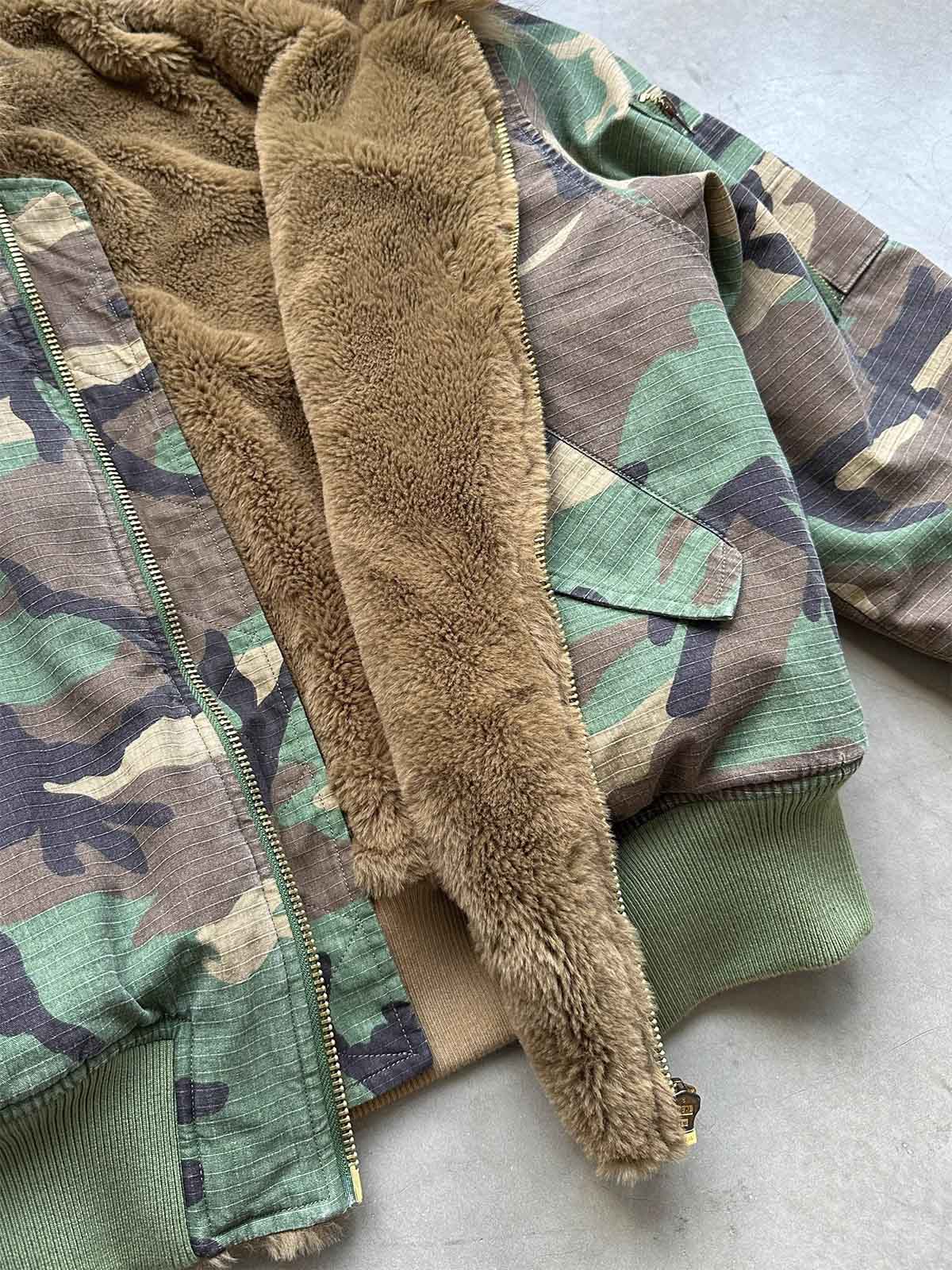 Camouflage Collar Faux Rabbit Fur Thickened Reversible Cotton Jacket 